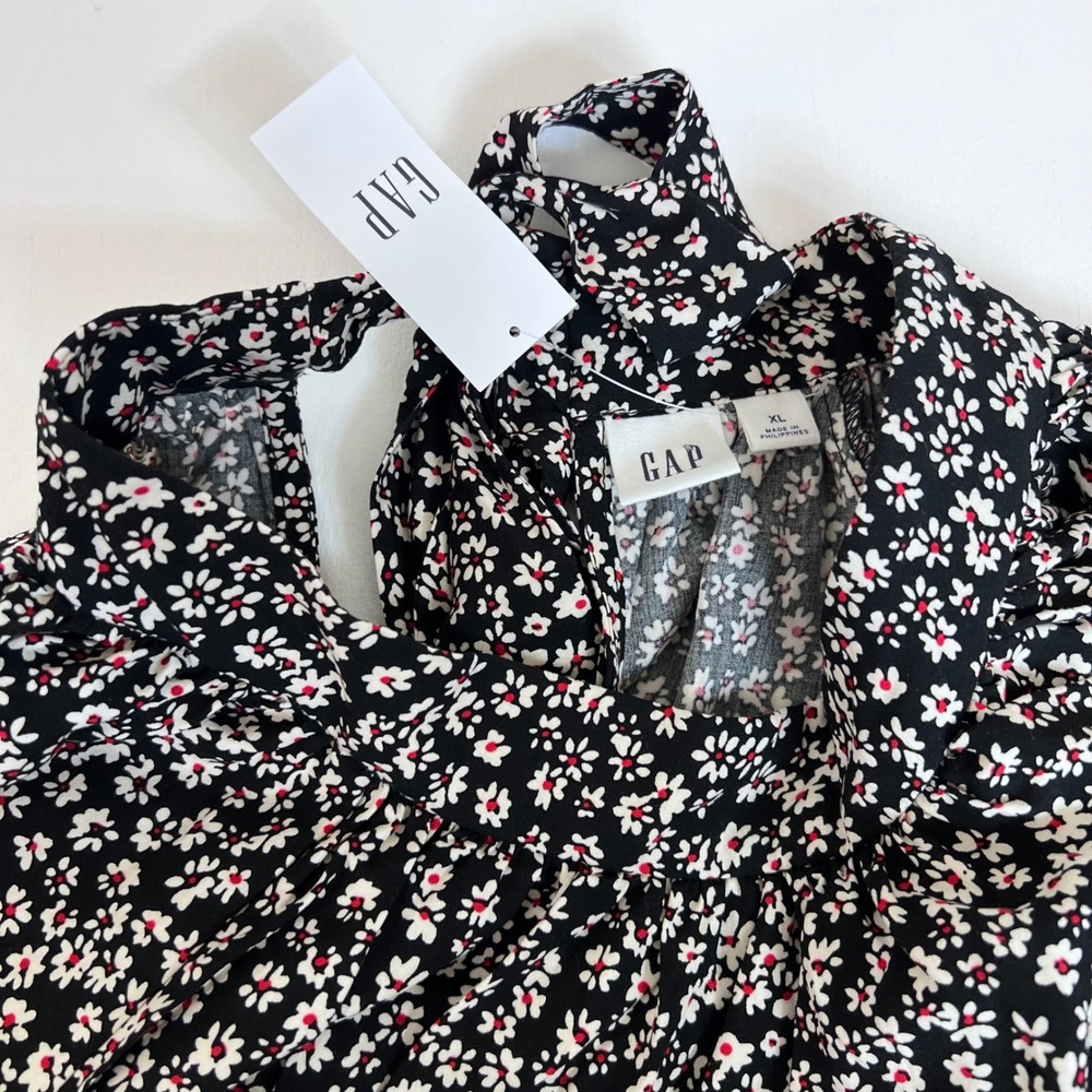 GAP NWT XL Black Floral Mock Neck Tie Blouse Dark Academia Cottagecore - Picture 4 of 12